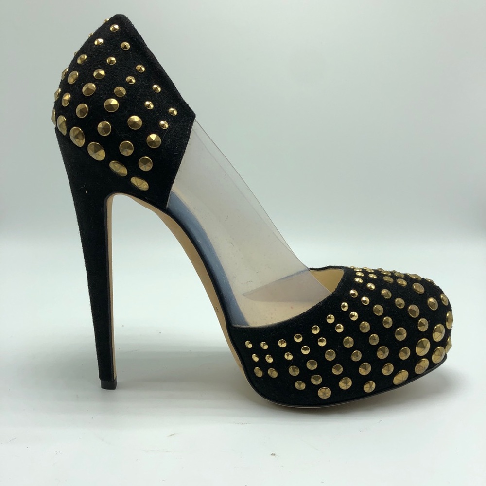 Brian Atwood Suede Platform Pump with Gold Studs